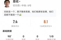 恩佐本场2射0正 13对抗7成功 4抢断4犯规+3造犯规 获评7.4分